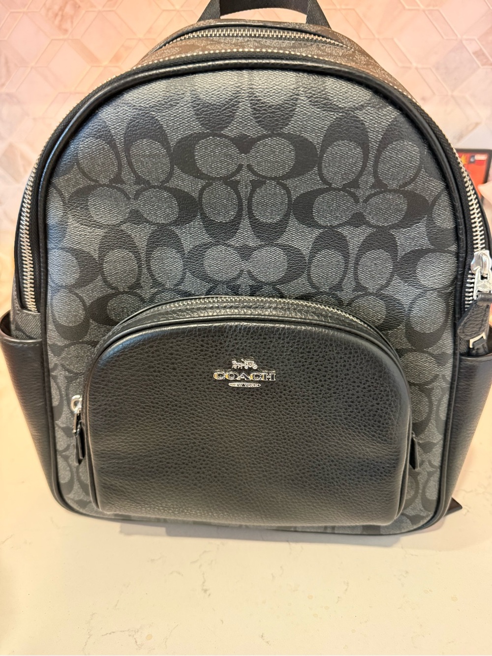 Coach Double Zip Signature Black Canvas & Leather Backpack